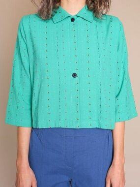 Ace & Jig Cotton Cropped Highway Jacket in Aloha Embroidered Aquamarine Size S